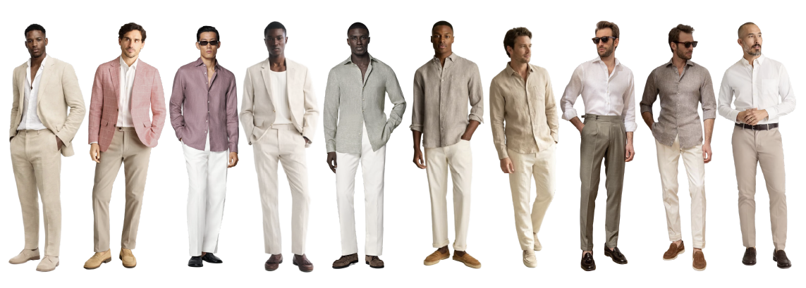 Examples of light-colored resort semi-formal outfits for men