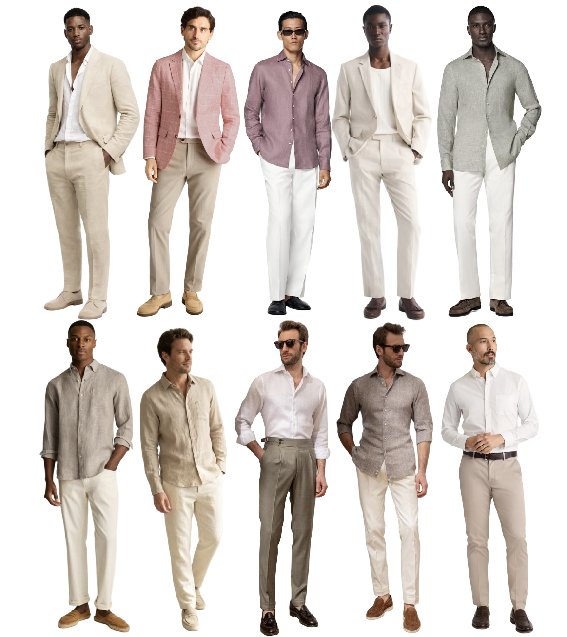 Examples of light-colored resort semi-formal outfits for men