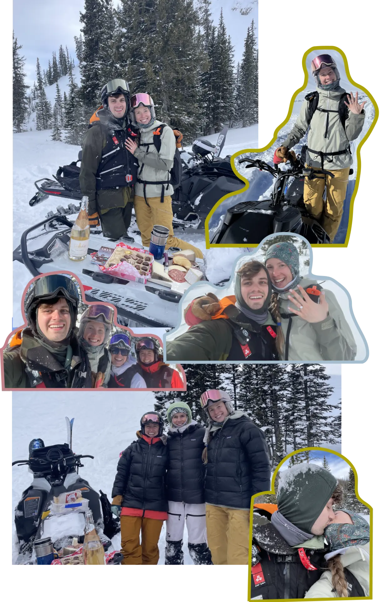Elizabeth and Brandon celebrating their snowy engagement
