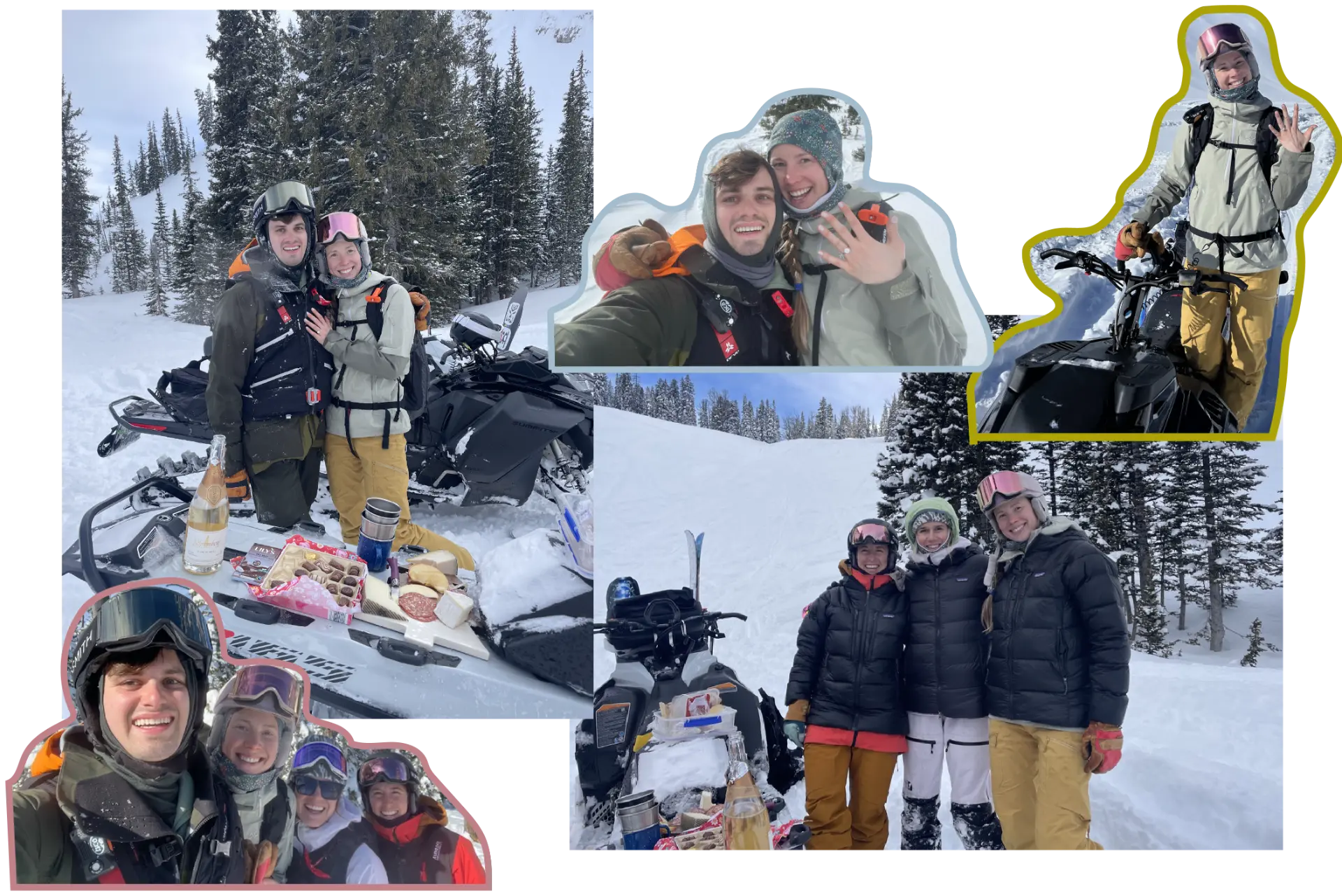 Elizabeth and Brandon celebrating their snowy engagement