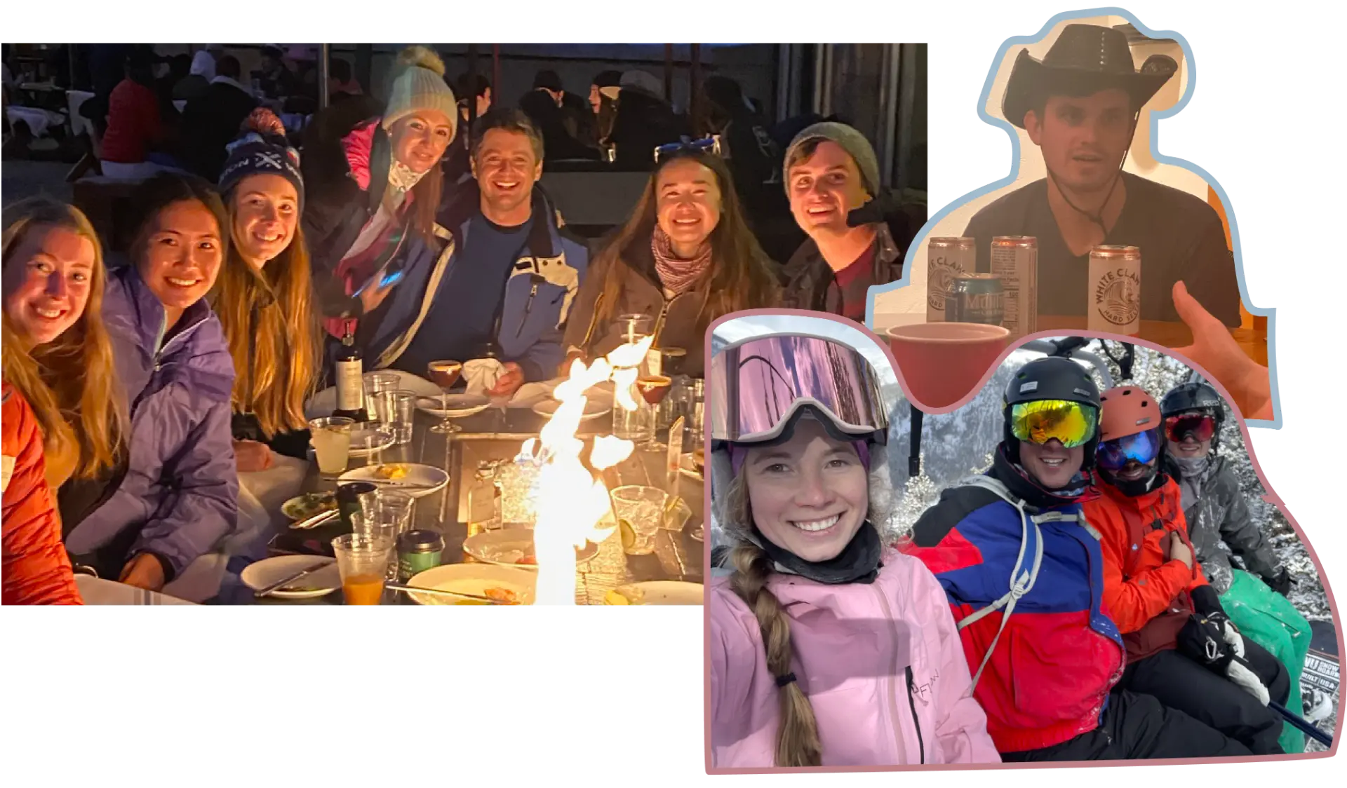 Elizabeth and Brandon skiing with friends in winter 2021